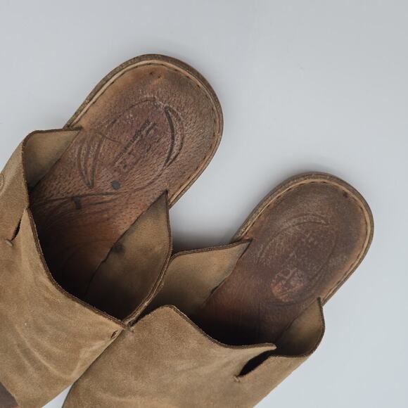 Born Sandals Womens 11 Brown Mesilla Flats Open Toe Slides Slip On Leather Suede - Picture 7 of 12